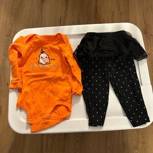 Orange Halloween Baby Onesie and Black Polka Dot Leggings - size 18 months